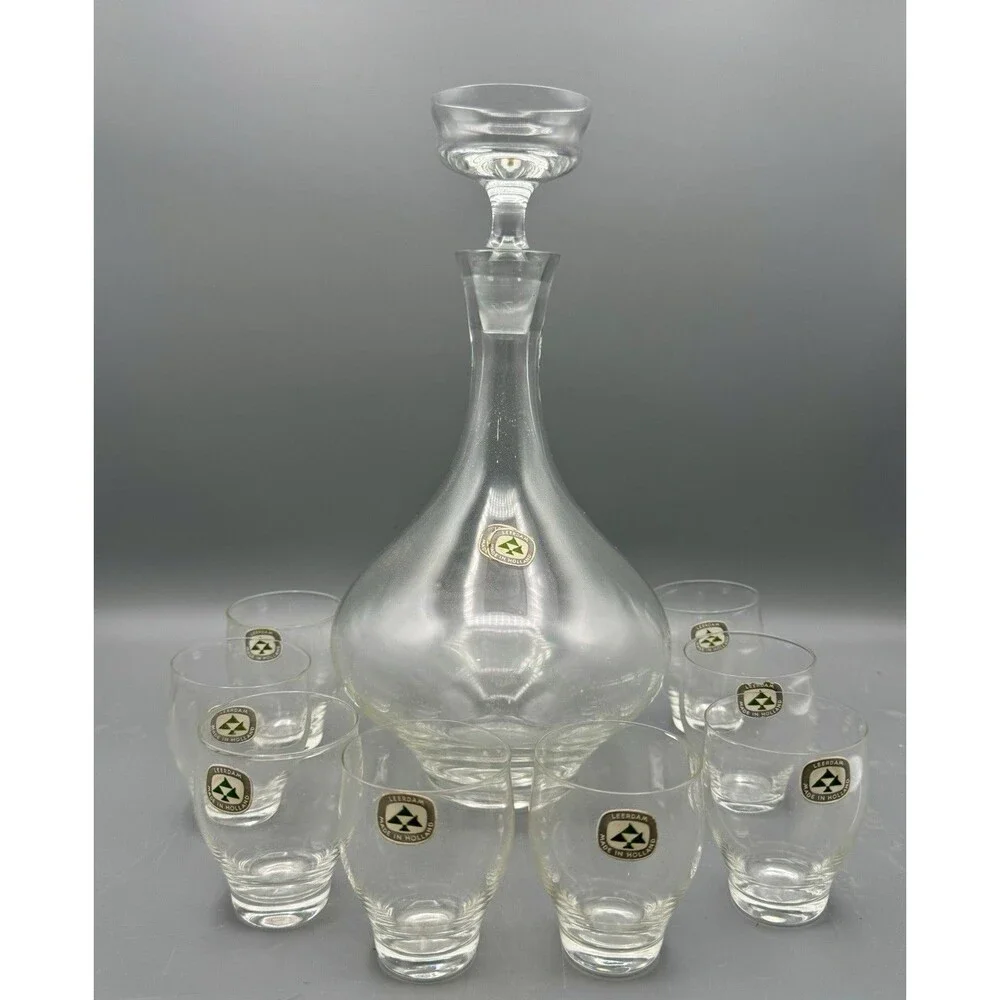 MCM Cordial Decanter Barware Set Royal Leerdam Holland w/ Labels & Box Unused